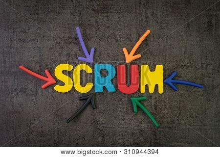 Scrum Master Method For Agile Software Development Concept, Multi Color Arrows Pointing To The Word 