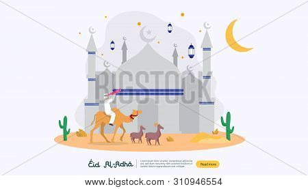 Islamic Design Illustration Concept For Happy Eid Al Adha Or Sacrifice Celebration Event With People