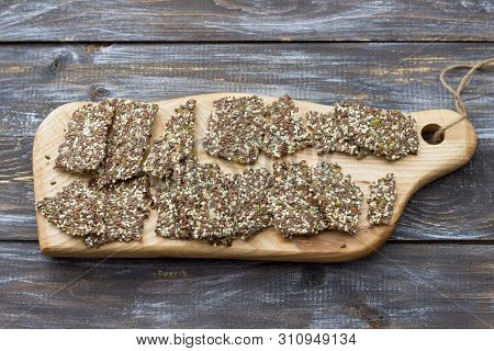 Delicious Healthy Multigrain Gluten-free Crackers, Ketogenic, From Chia Seeds, Flax, Sesame And Grou