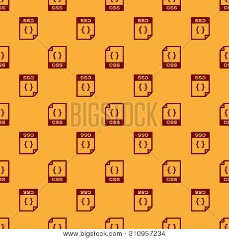 Red Css File Document Icon. Download Css Button Icon Isolated Seamless Pattern On Brown Background. 