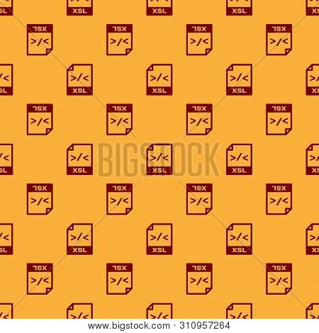 Red Xsl File Document Icon. Download Xsl Button Icon Isolated Seamless Pattern On Brown Background. 