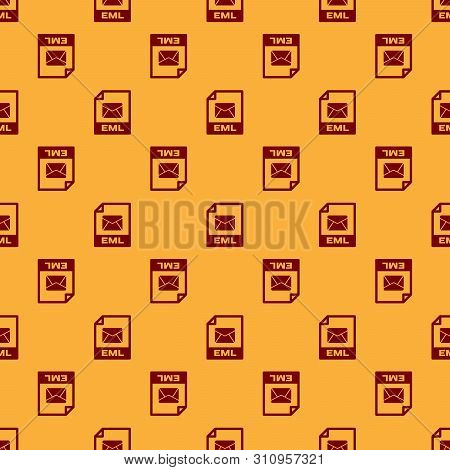 Red Eml File Document Icon. Download Eml Button Icon Isolated Seamless Pattern On Brown Background. 