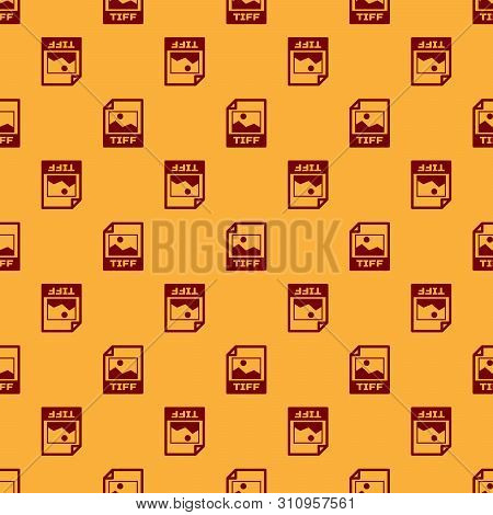 Red Tiff File Document Icon. Download Tiff Button Icon Isolated Seamless Pattern On Brown Background