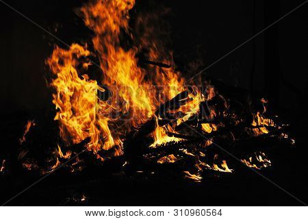 Bonfire With Orange Flames At Alibag, Costal Town In Maharashtra