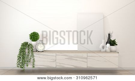 Mock Up Granite Cabinet In Modern Zen Empty Room,minimal Designs. 3D Rendering