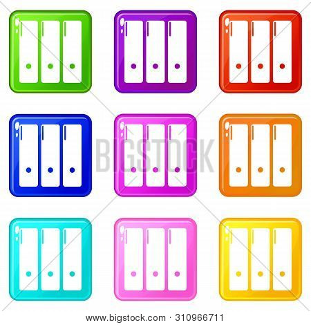 Office Folder Icons Set 9 Color Collection Isolated On White For Any Design
