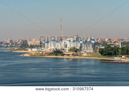Ismailia, Egypt - November 5, 2017: Tolip El Forsan Hotel On The Lake Timsah Lies Along The Path Of 