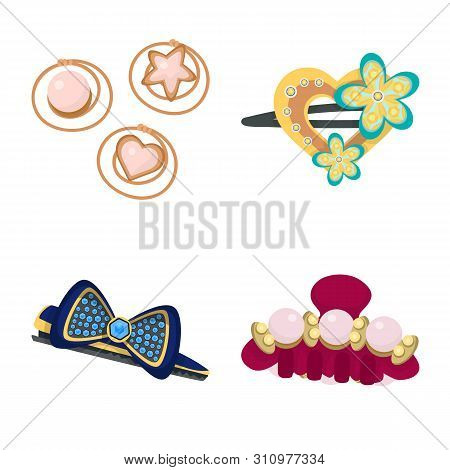 Isolated Object Of Barrette And Hair Logo. Set Of Barrette And Accessories Stock Vector Illustration