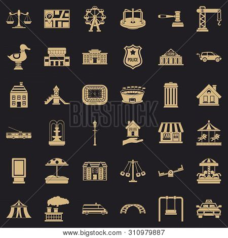 City Architecture Icons Set. Simple Style Of 36 City Architecture Icons For Web For Any Design