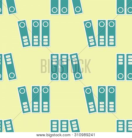 Green Office Folders With Papers And Documents Icon Isolated Seamless Pattern On Yellow Background. 