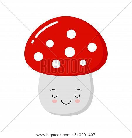 Funny Little Cute Mushroom. A Amanita, Grebe. Cartoon Vector Illustration