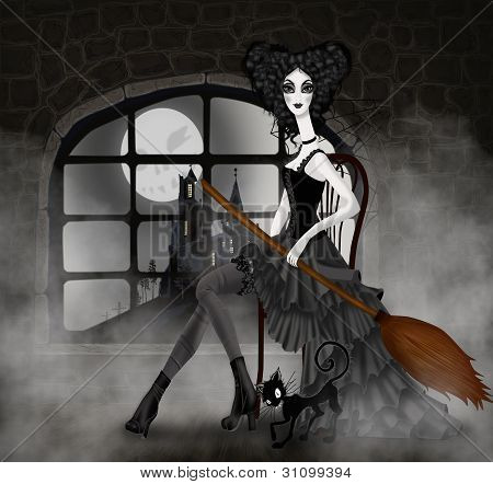 Ilustrace s čarodějnice halloween
