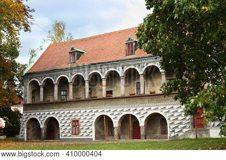 Red House residence next to the castle in Ceska Lipa, Czech Republic
