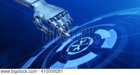 Technical Support Customer Service Guarantee Quality Assurance. Robot Hand Pressing Button 3d Redder