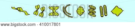 Set Of Macaroni Cartoon Icon Design Template With Various Models. Modern Vector Illustration Isolate