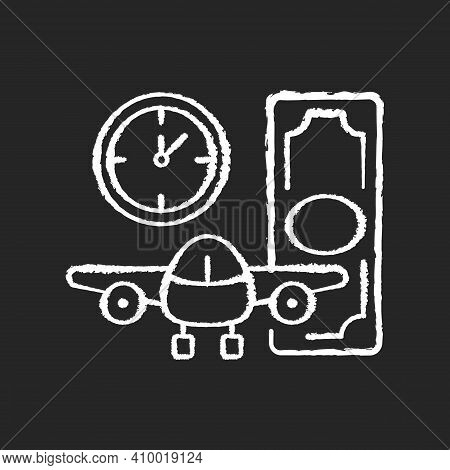Aircraft Rental Chalk White Icon On Black Background. Ability To Get Plane For Rent. Light Aircraft.