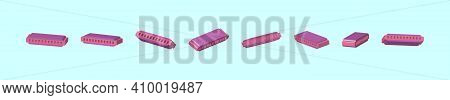 Set Of Harmonica Cartoon Icon Design Template With Various Models. Modern Vector Illustration Isolat