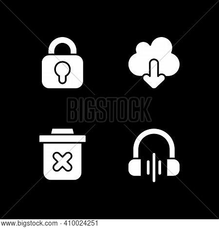 Modern Interface White Glyph Icons Set For Dark Mode. Downloading Information From Cloud Server. Sma