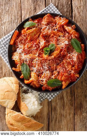 Trippa Alla Romana Roman Style Tripe With Tomato Sauce Closeup In The Plate On The Table. Vertical T