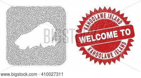 Vector Mosaic Kahoolawe Island Map Of Direction Arrows And Rubber Welcome Seal Stamp. Mosaic Geograp