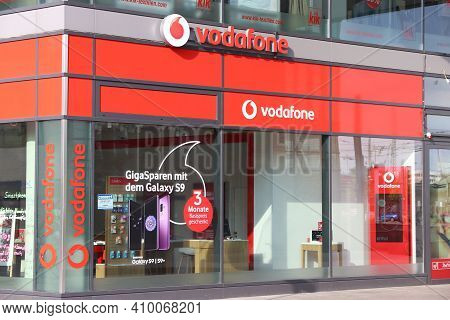 Dresden, Germany - May 10, 2018: Vodafone Mobile Phone Shop In Dresden, Germany. Vodafone Is The Lar