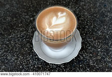 Moccacino Coffee On The Table.  A Cup Of Coffee Isolated On The Table
