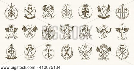 Weapon Emblems Vector Emblems Big Set, Heraldic Design Elements Collection, Classic Style Heraldry A