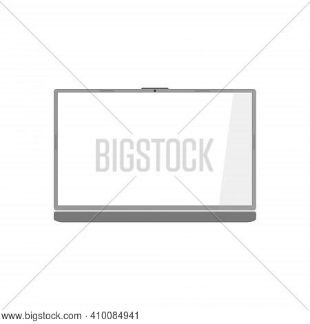 Stylish Grey Laptop. Main View From The Front. Flat Vector Illustration