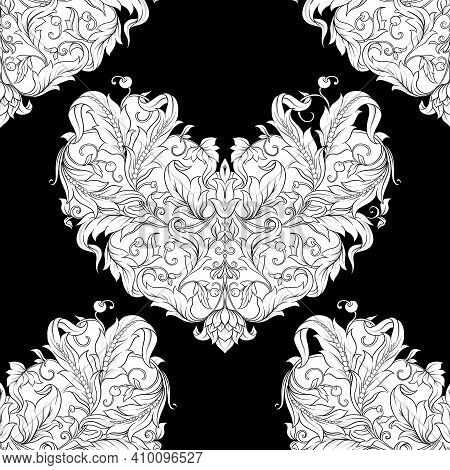 Seamless Pattern, Background In Baroque, Rococo, Victorian, Renaissance Style. Trendy Florar Vintage