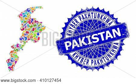 Khyber Pakhtunkhwa Province Map Template. Spot Mosaic And Unclean Mark For Khyber Pakhtunkhwa Provin