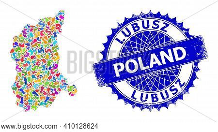 Lubusz Voivodeship Map Vector Image. Splash Pattern And Rubber Seal For Lubusz Voivodeship Map. Shar