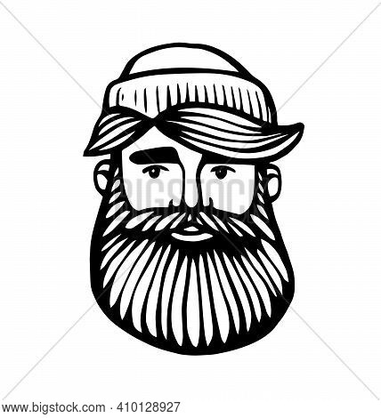 Hipster Head With Beard. Hand-drawn Doodle. Vector Illustration - Stock Vector. Hand Drawn Cartoon C