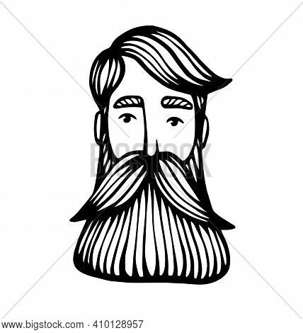 Hipster Head With Beard. Hand-drawn Doodle. Vector Illustration - Stock Vector. Hand Drawn Cartoon C