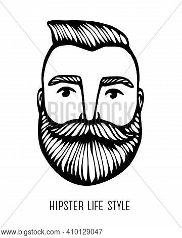 Hipster Head With Beard. Hand-drawn Doodle. Vector Illustration - Stock Vector. Hand Drawn Cartoon C