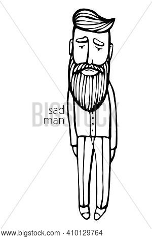 Sad Hipster With Beard. Hand-drawn Doodle. Vector Illustration - Stock Vector. Hand Drawn Cartoon Ch