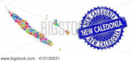 New Caledonia Islands Map Abstraction. Splash Mosaic And Corroded Stamp For New Caledonia Islands Ma