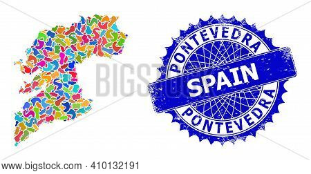 Pontevedra Province Map Vector Image. Blot Mosaic And Rubber Stamp Seal For Pontevedra Province Map.