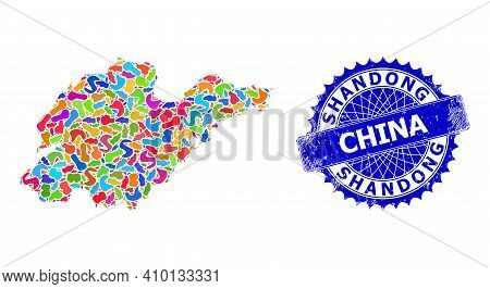 Shandong Province Map Vector Image. Blot Collage And Rubber Stamp Seal For Shandong Province Map. Sh