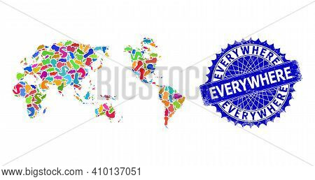 Worldwide Map Template. Blot Pattern And Unclean Mark For Worldwide Map. Sharp Rosette Blue Mark Wit