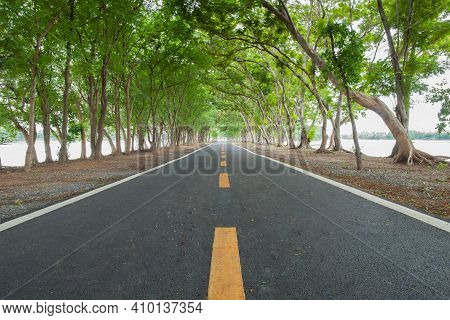 Empthy Running Lanes Of Road In Park