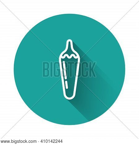 White Line Hot Chili Pepper Pod Icon Isolated With Long Shadow Background. Design For Grocery, Culin