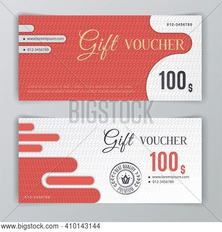 Vector Gift Voucher Template. Universal Flyer For Business. Luxury Red White Vector Design For Depar
