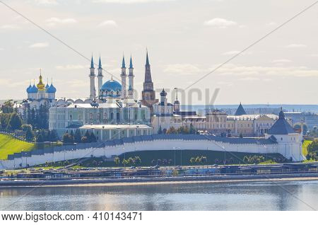 Kazan Kremlin And The River Kazanka Against The Blue Summer Sky