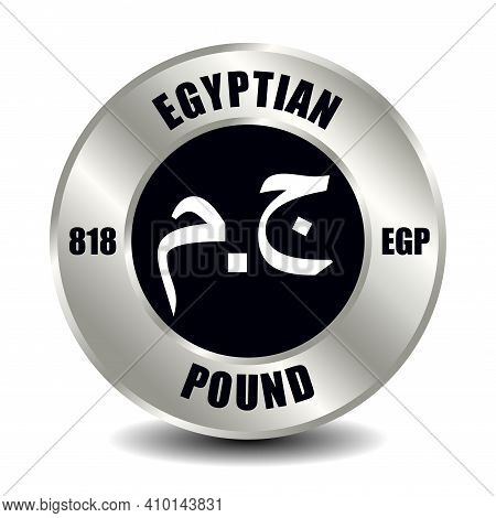 Egypt Money Icon Isolated On Round Silver Coin. Vector Sign Of Currency Symbol With International Is