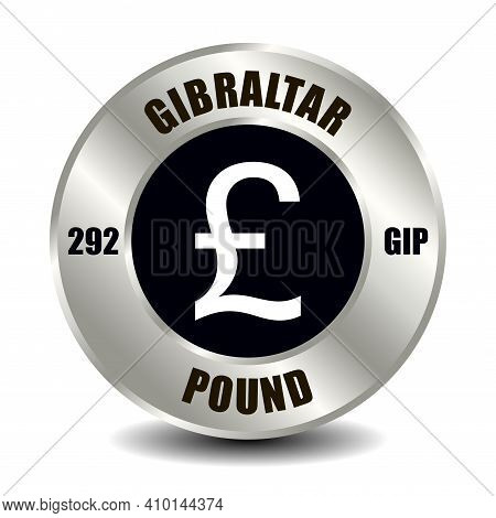 Gibraltar Money Icon Isolated On Round Silver Coin. Vector Sign Of Currency Symbol With Internationa