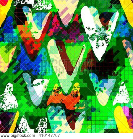 Bright Abstract Geometric Seamless Pattern In Graffiti Style. Quality Vector Illustration For Your D