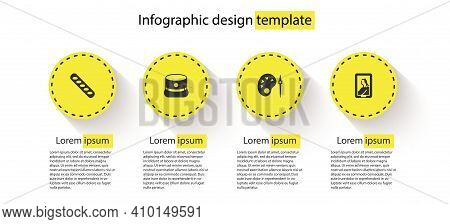 Set French Baguette Bread, Kepi, Paint Brush With Palette And Portrait Museum. Business Infographic 