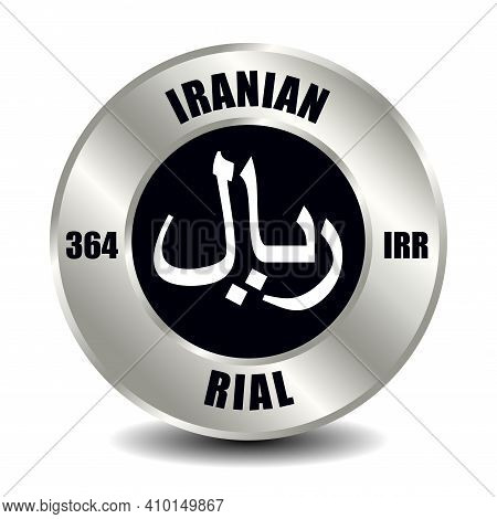 Iran Money Icon Isolated On Round Silver Coin. Vector Sign Of Currency Symbol With International Iso