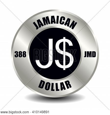 Jamaica Money Icon Isolated On Round Silver Coin. Vector Sign Of Currency Symbol With International 