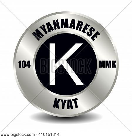 Myanmar, Burma Money Icon Isolated On Round Silver Coin. Vector Sign Of Currency Symbol With Interna